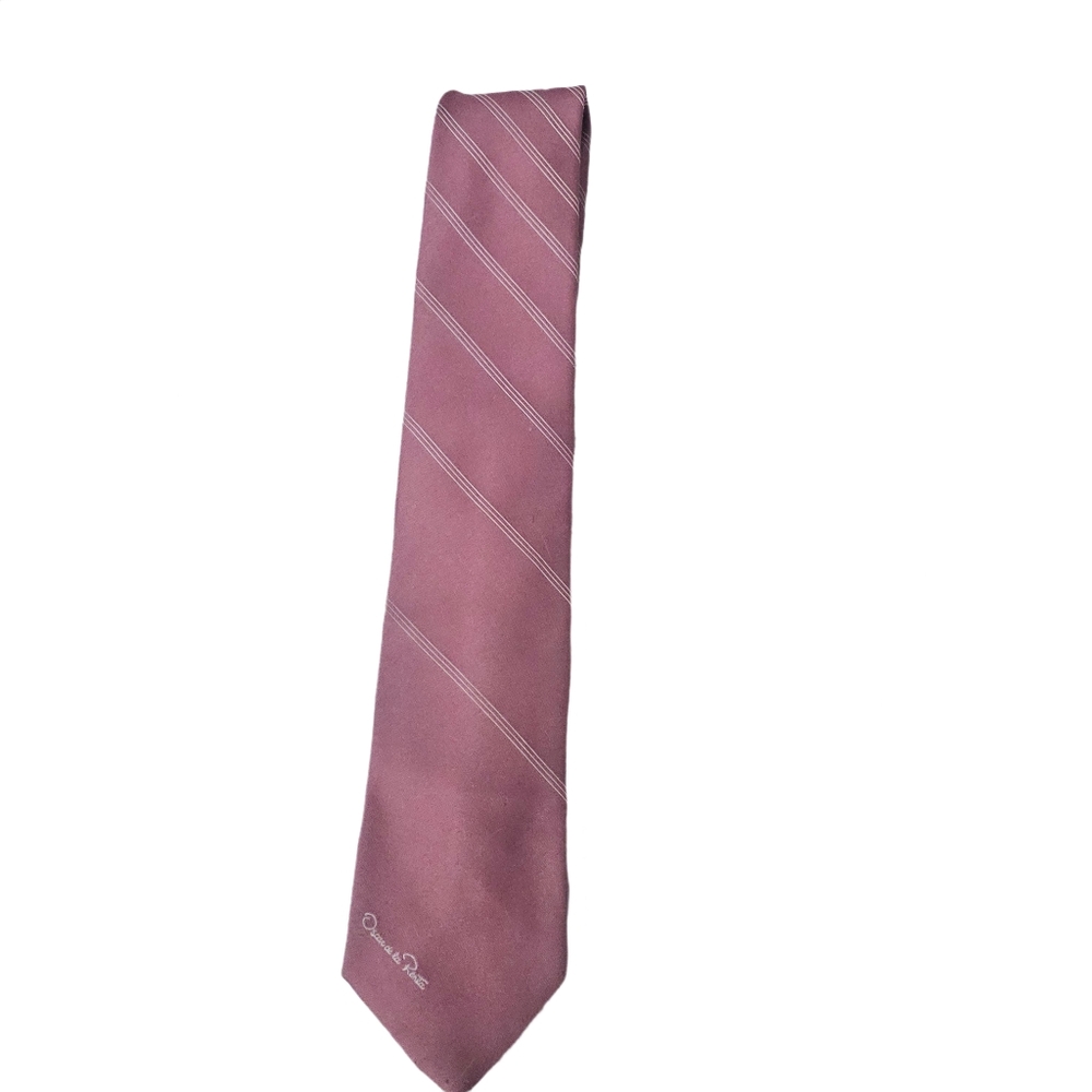 Oscar de la Renta Silk Tie Mauve Pink Stripe Classic Designer